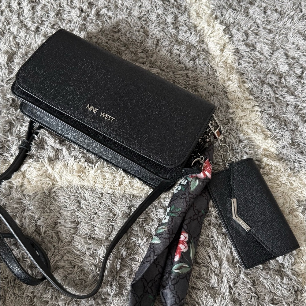 SOLD Nine West Black Crossbody Bag with Scarf Accent SOLD